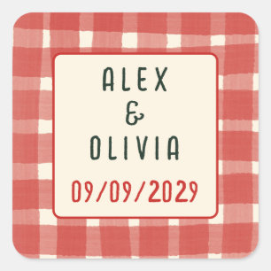 That's Amore Italian Plaid CUSTOM Wedding Square Sticker