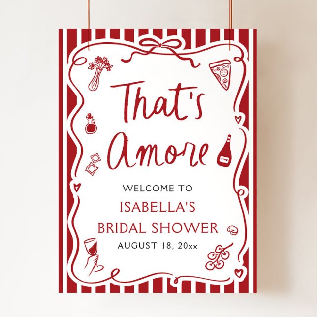 That's Amore Italian Red Bridal Shower Welcome Poster (Modern That's Amore Red Italian Pizza Pasta Wine Bridal Shower Welcome Sign)