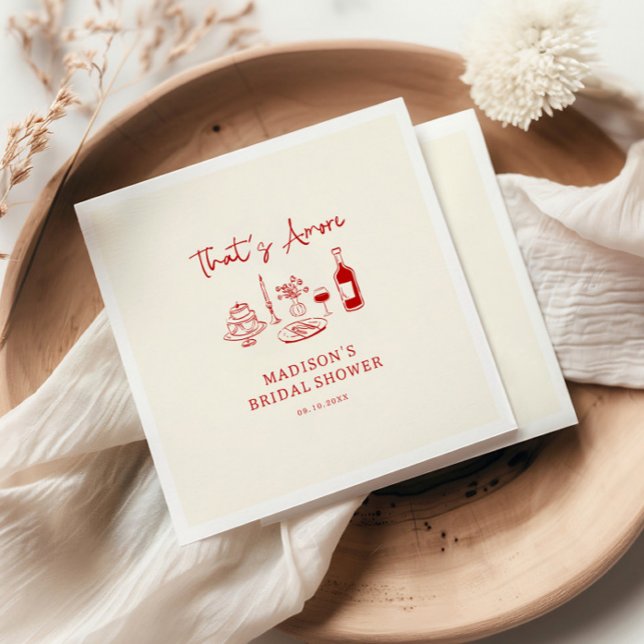 That's Amore Italian Red Hand Drawn Bridal Shower Napkin (Creator Uploaded)
