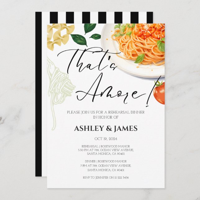 That's Amore Italian Rehearsal Dinner Casual Pasta Invitation (Front/Back)