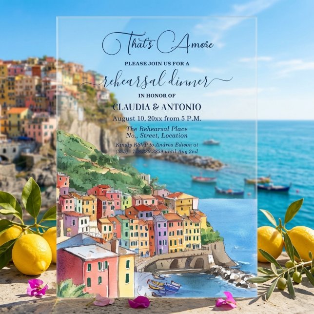 That's Amore Italian Riviera Rehearsal Dinner Acrylic Invitations (Creator Uploaded)