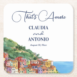 That's Amore Italian Riviera Wedding Square Paper Coaster