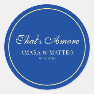 That's Amore Italian Vintage Script Blue Wedding Classic Round Sticker