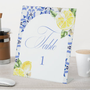 That's Amore Lemon Italian Blue Tile Bridal Shower Pedestal Sign