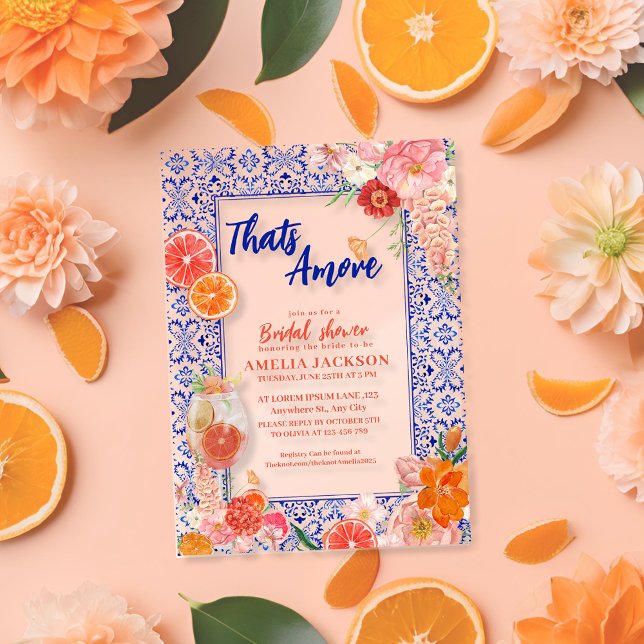 Thats amore mediterranean blue tiles bridal shower acrylic invitations (Creator Uploaded)