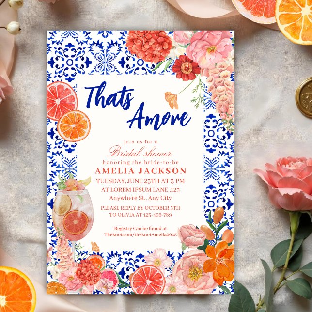 Thats amore mediterranean blue tiles bridal shower invitation (Creator Uploaded)