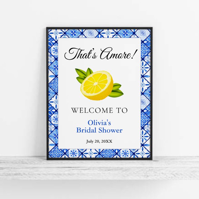 That's Amore | Mediterranean Bridal Shower Welcome Poster (That's Amore | Mediterranean Lemon Bridal Shower Welcome Sign   )