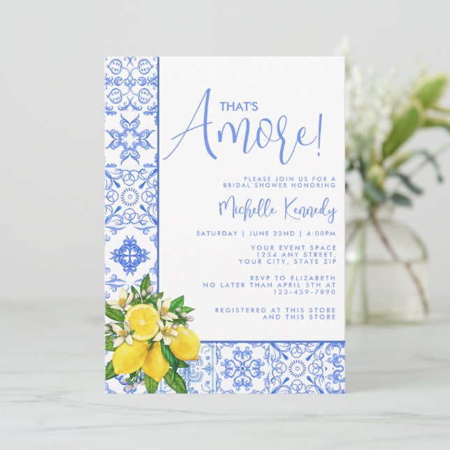 That's Amore Mediterranean Lemon Bridal Shower  Invitation (Standing Front)