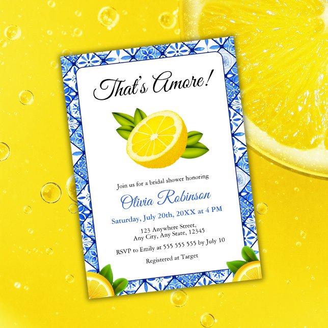 That's Amore | Mediterranean Lemon Bridal Shower  Invitation (That's Amore | Mediterranean Blue Tile Lemon Bridal Shower Invitation )