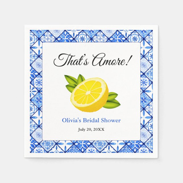 That's Amore | Mediterranean Lemon Bridal Shower Napkin (Front)