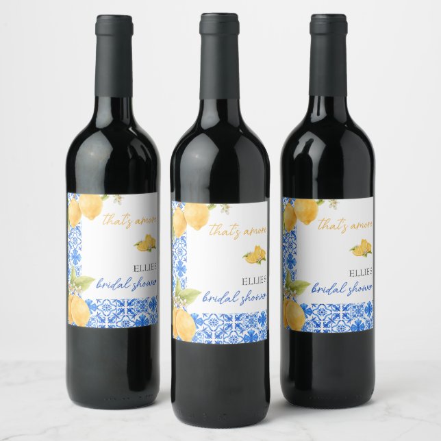 That's amore | Mediterranean Lemon Bridal Shower  Wine Label (Bottles)