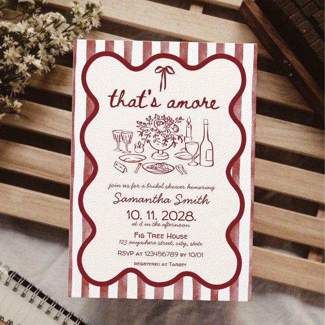 That's amore Pizza Dinner Bridal Shower Hand drawn Invitation (That's amore, Italian bridal shower invitation, pizza dinner, engagement party, wine tastin red hand)