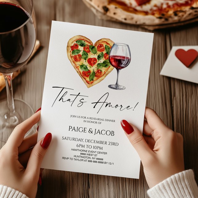 That's Amore! Pizza Wine Wedding Rehearsal Dinner Invitation (Creator Uploaded)