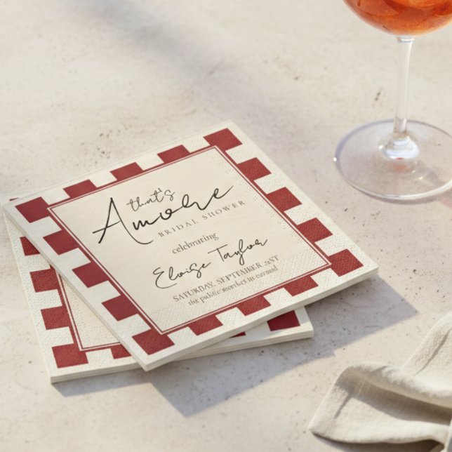 That's Amore Red Checkered Bridal Shower  Napkin (That's Amore Red Checkered Bridal Shower Napkins)