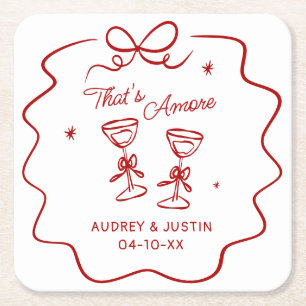 That's Amore, Red Doodle Personalized Square Paper Coaster