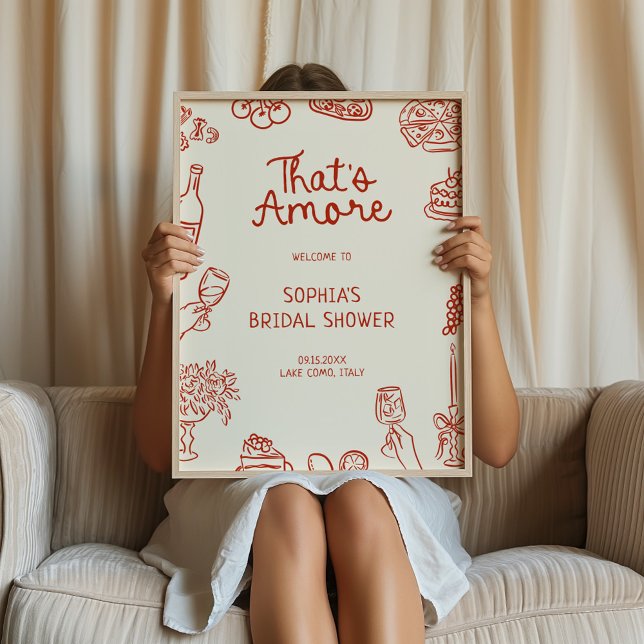 That's Amore Red Illustrated Bridal Shower  Poster (Creator Uploaded)