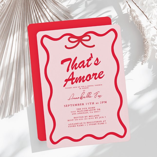 That's Amore Red Pink Hand-drawn Bow Bridal Shower Invitation (Creator Uploaded)
