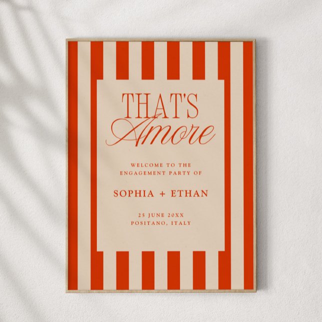 That's Amore Red Stripes Engagement Party Welcome Poster (Creator Uploaded)