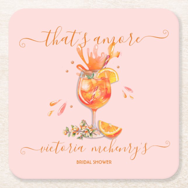 That's Amore Spritz Bridal Shower Square Paper Coaster (Front)