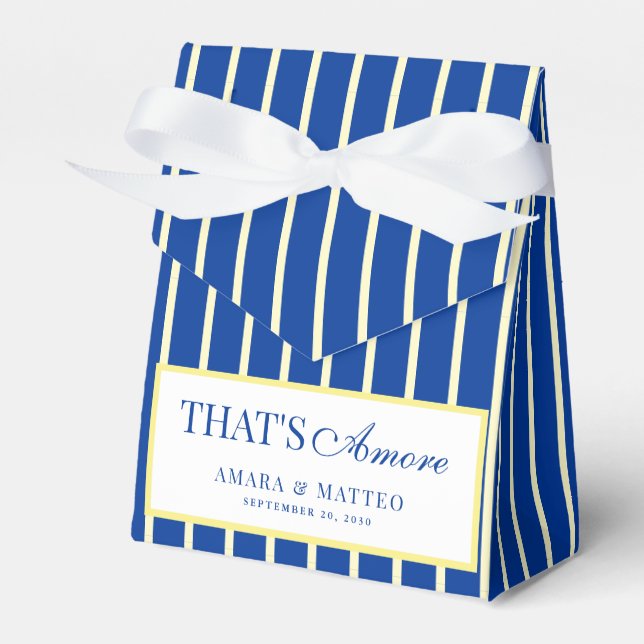 That's Amore Striped Blue & Yellow Wedding Favour Box (Front Side)