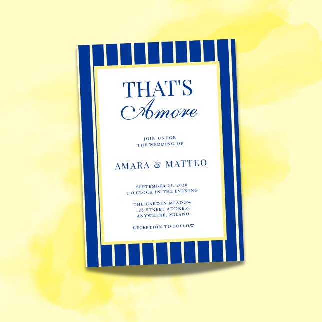 That's Amore Striped Blue & Yellow Wedding Invitation (Creator Uploaded)