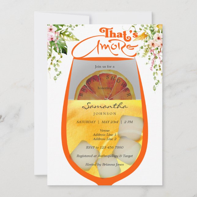 That's Amore Tropical Floral Aperol Bridal Shower Invitation (Front)