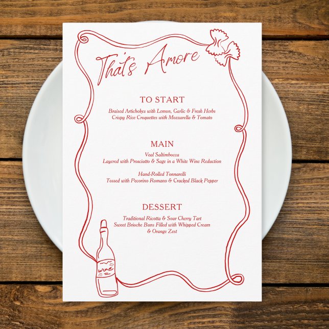 That's Amore Whimsical Hand Drawn Chic Italian Red Menu (Creator Uploaded)