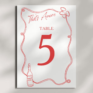 That's Amore Whimsical Hand Drawn Chic Italian Red Table Number