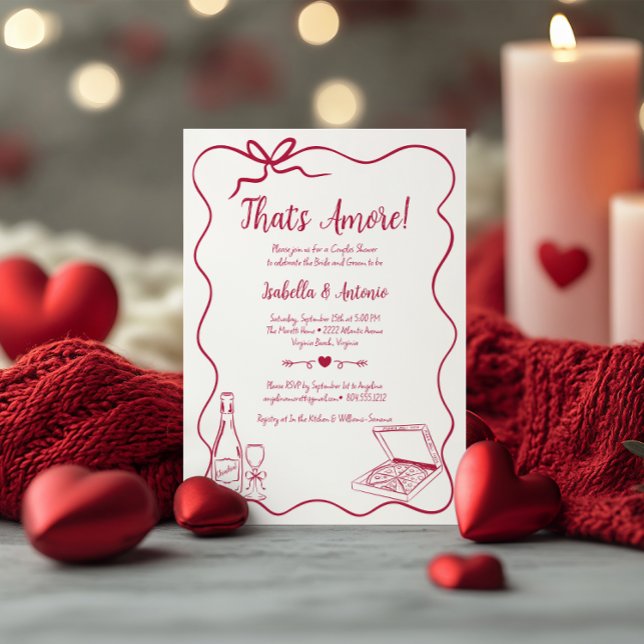 That's Amore Whimsical Hand Drawn Couples Shower  Invitation (That's Amore Couples Shower Invitation )