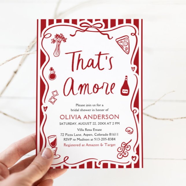 That's Amore Whimsical Italian Pizza Bridal Shower Invitation (Watercolor That's Amore Whimsical Italian Pizza Bridal Shower Invitation)