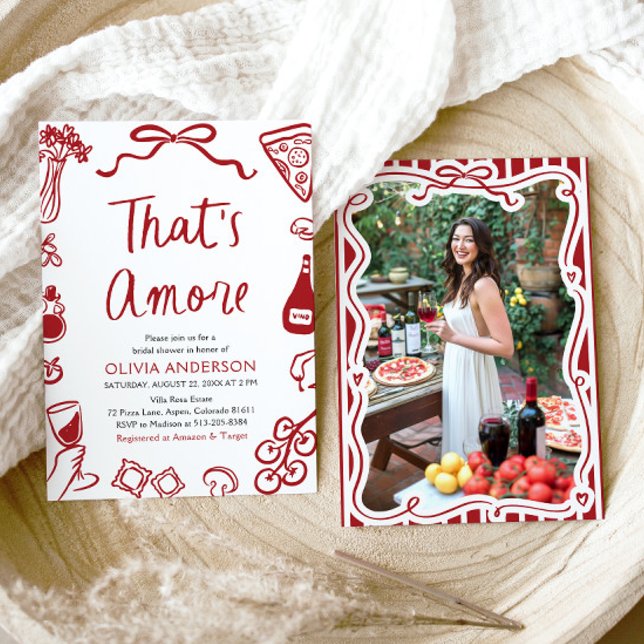 That's Amore Whimsical Italian Pizza Bridal Shower Invitation (Watercolor That's Amore Whimsical Italian Pizza Wine Bridal Shower Invitation)