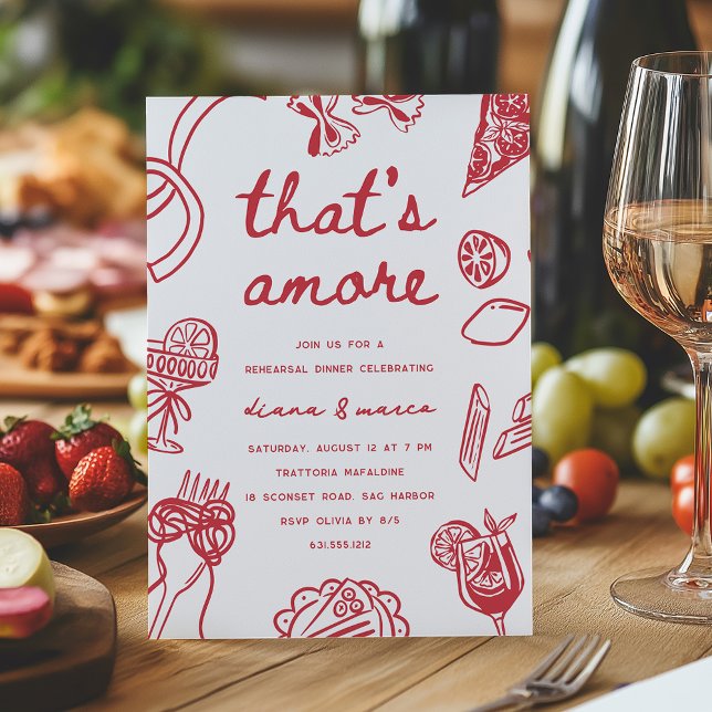 "That's Amore" Whimsical Italian Rehearsal Dinner Invitation (Creator Uploaded)