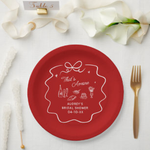 That's Amore, White Doodle Personalized Red Paper Plate