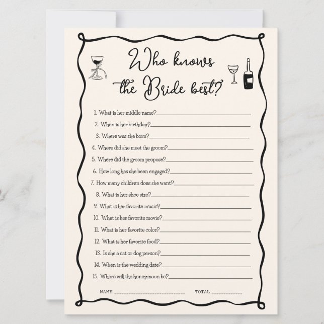 Thats Amore Who Knows the Bride Best Game Card (Front)