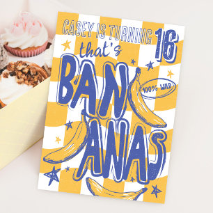 THATS BANANAS Funny Modern Yellow Checked Birthday Invitation