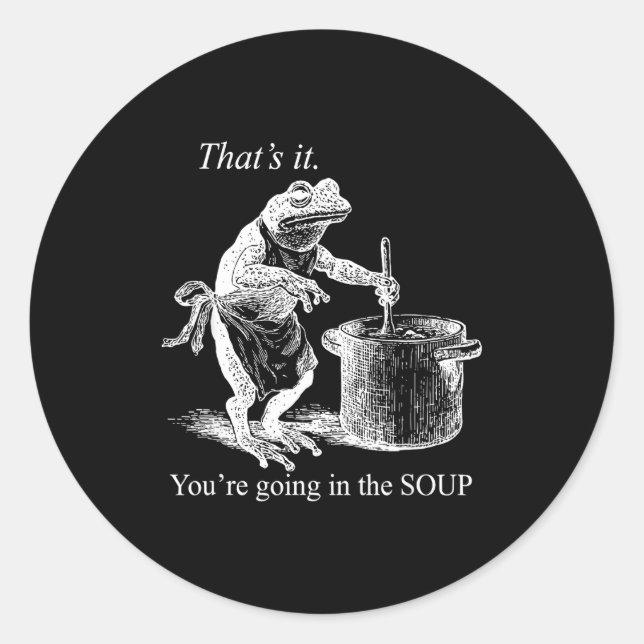 That's It You're Going In The Soup Funny Frog Witc Classic Round Sticker (Front)