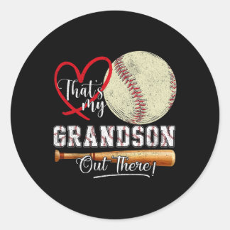 That's My Grandson Out There Baseball Grandma Moth Classic Round Sticker