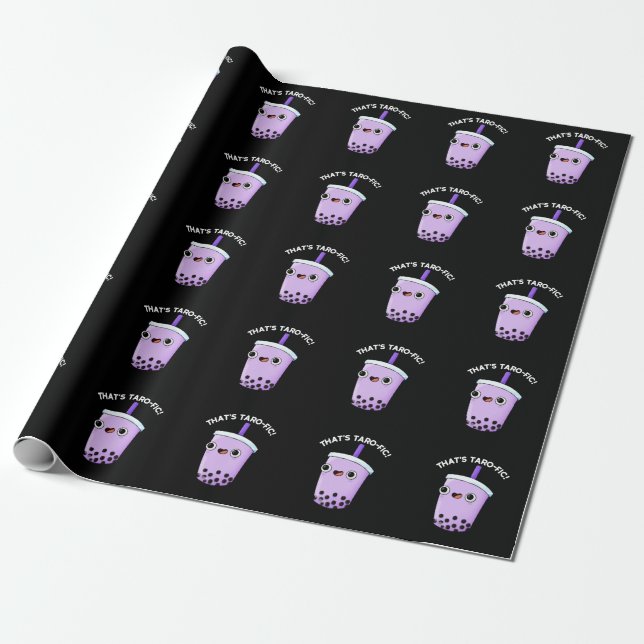 That's Taroffic Funny Boba Tea Pun Dark BG Wrapping Paper (Unrolled)