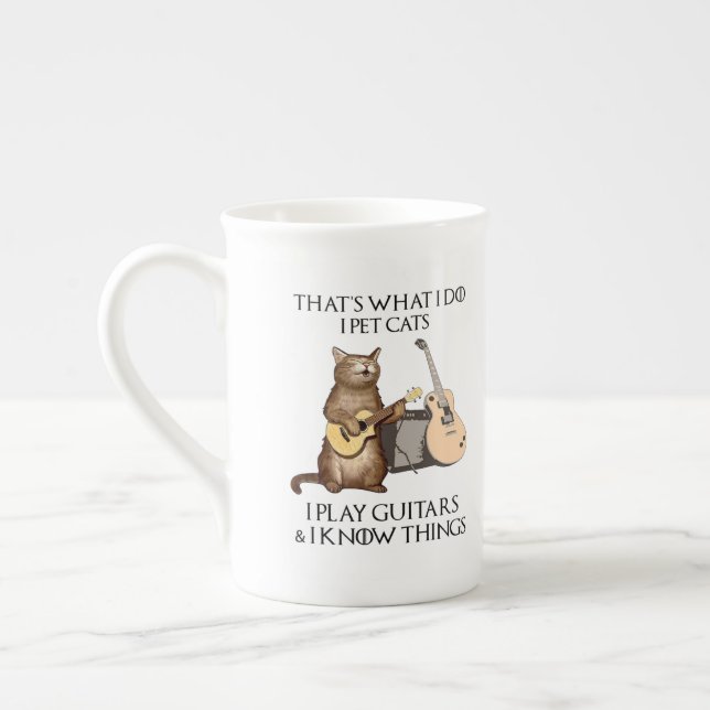 That's What I Do I Pet Cats I Play Guitars Bone China Mug (Left)