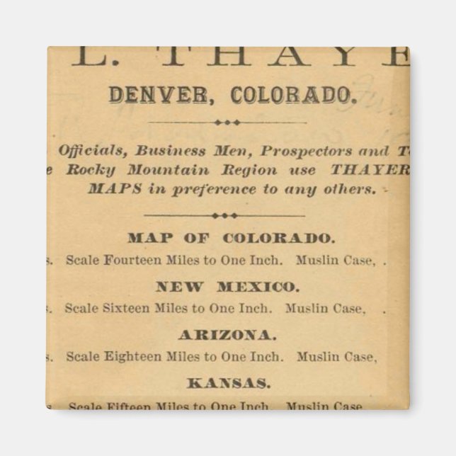 Thayer's map of Colorado Magnet (Front)