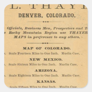 Thayer's map of Colorado Square Sticker