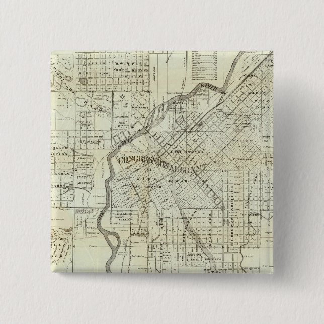 Thayer's Map of Denver Colorado 15 Cm Square Badge (Front)