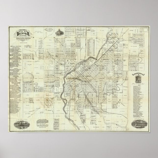 Thayer's Map of Denver Colorado Poster (Front)