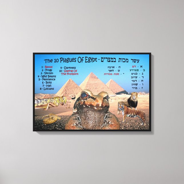 The 10 Plagues Of Egypt - English & Hebrew Canvas Print (Front)