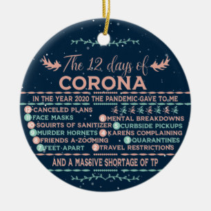 The 12 Days Of Corona, funny 2020 pandemic Ceramic Tree Decoration