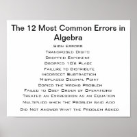 The 12 Most Common Algebra Errors Poster