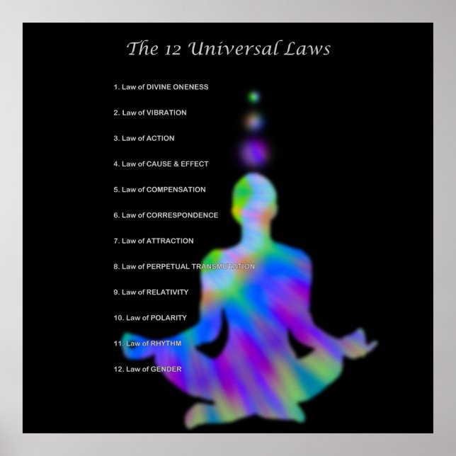 The 12 Universal Laws - Colorful Yoga Silhouette  Poster (Front)