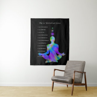 The 12 Universal Laws - Colourful Yoga Silhouette Tapestry