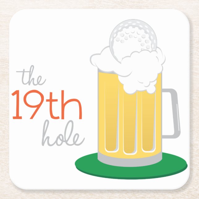 The 19th Hole Square Paper Coaster (Front)