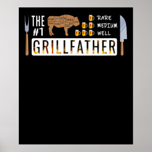 The 1 Rare Medium Well Grillfather   BBQ Lovers Poster